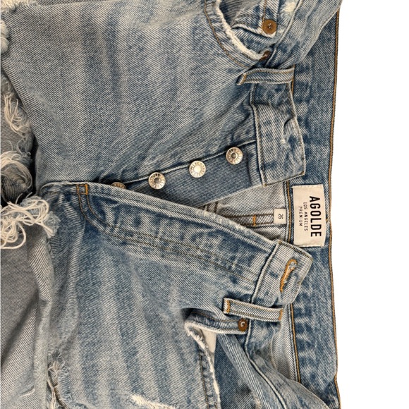 Agolde Faded Blue Ripped Jean Shorts - Picture 5 of 9